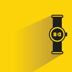 digital hand watch icon with shadow yellow background
