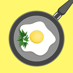 Fried fried eggs in a frying pan.Vector illustration.