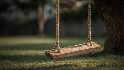 Wooden swing in a garden