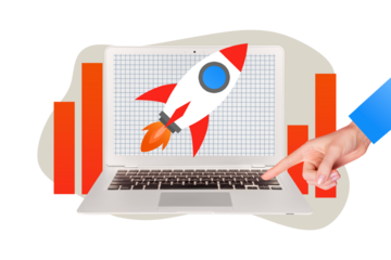 Сollage artwork 3d picture of male hand showing graphic financial development improving isolated on drawing background