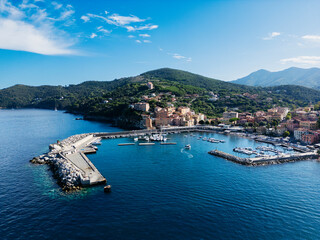 Aerial view of the town of Rio Marina Elba Island province of Livorno