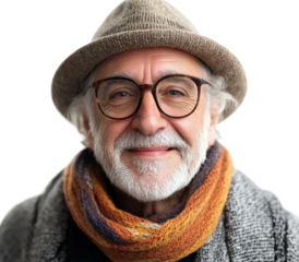 Cheerful elderly man smiling portrait bright joyful concept isolated on transparent background, png