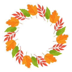 Wreath with autumn leaves. Perfect for seasonal design, invitations, greeting cards, or decorative frames.
