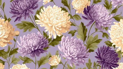 hand painted chrysanthemum seamless pattern with soft vintage floral background for decor and textile