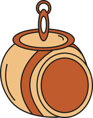 Ornate, cartoonish, decorative, wooden, barrel-shaped container, with a lid.