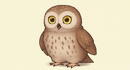 Fototapeta premium Cute Cartoon Owl Illustration with Big Yellow Eyes