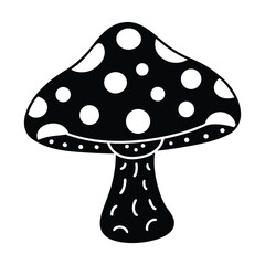 Black and White Silhouette of a Spotted Mushroom Illustration