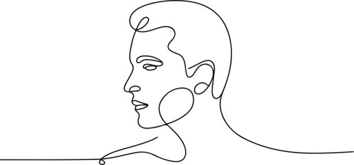 Elegant man profile continuous line art face head