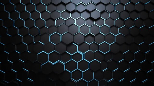 Dark Metallic Hexagon Grid with Soft Ambient Light. 4k video