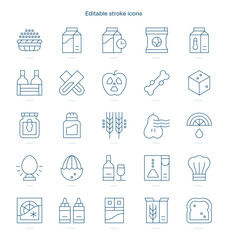 Food Processing stroke icon. Food Processing line icon set. editable stroke icon pack