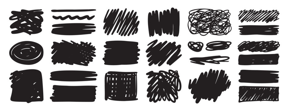 doodle sketch pen and scrible set isolated on white background. Hand drawn brush shapes freehand collection