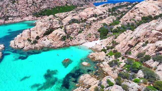 island caprera. cala coticcio. sardinia, italy. beaches of sardinia. incredible colors and views. drone view. view from above. drone view of sardinia. high resolution video.