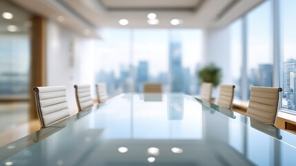 Business meeting setup in modern office city view conference room image professional environment focus on table