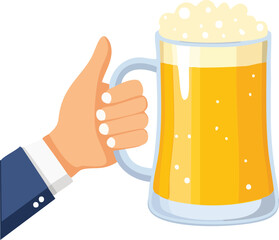 Hands holding beer glass with white foam in mug, glass Cheers isolated