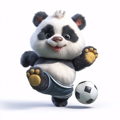 Cute Cartoon Panda Playing Soccer in a Fun 3D Clipart Style on White Background
