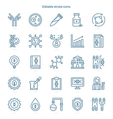 Genetic stroke icon. Genetic line icon set. editable stroke icon pack