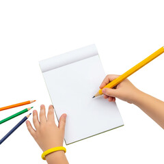 Hands Holding Pencil and Blank Notepad