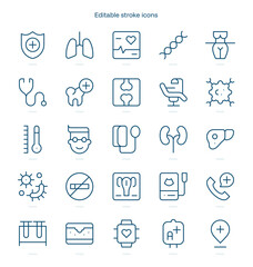 Health Checkup stroke icon. Health Checkup line icon set. editable stroke icon pack