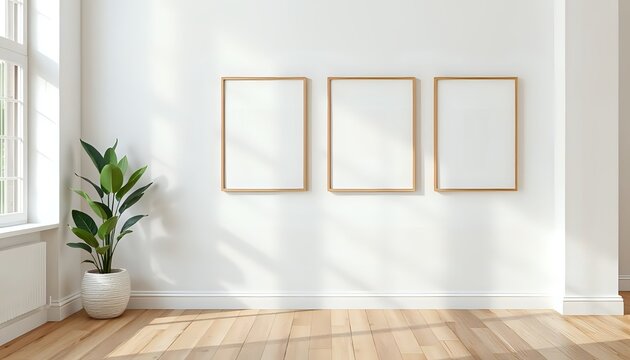 japandi gallery wall with multiple mockup frames, calm minimal interior in neutral color tones