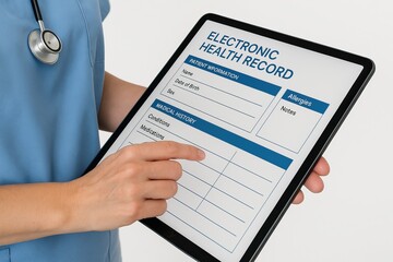 Medical record tracking ensures accurate and efficient patient care. A healthcare professional holds a tablet 