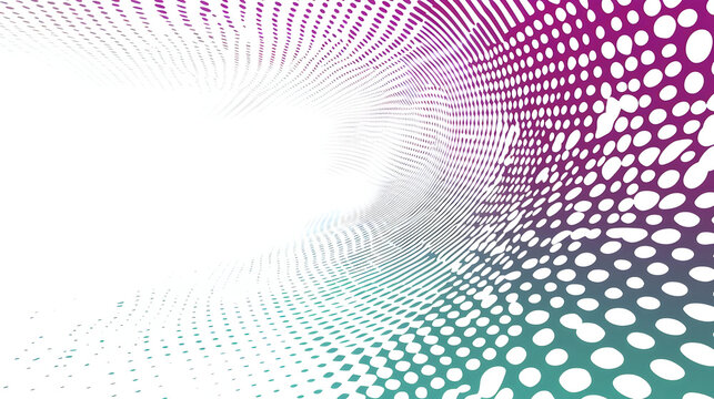 Abstract swirling tunnel of white dots in gradient colors.  A vibrant, colorful, optical illusion creating a sense of depth and movement