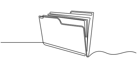 One continuous line vector drawing of a folder. Outline documents background icon, Vector illustration. Paperwork, Business concept line art. Symbol of business reports. Editable outline.