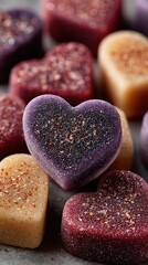Obraz premium Colorful Heart-shaped Candies: Showing Sweet and Romantic Visual Effects