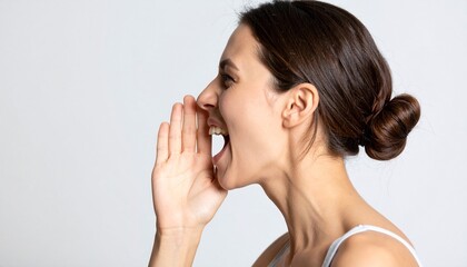 Woman Shouting with Passion and Energy Profile View.