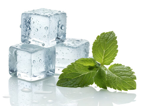 Ice Cubes and Mint Isolated