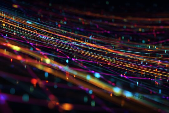 Colorful data streams flow through a sleek digital grid, showing next-gen network tech.