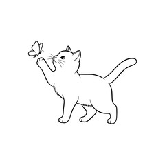 outline vector of cat and butterfly