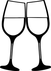 Black Silhouette of Two Wine Glasses Clinking Vector Art: Perfect Graphic for Celebrations, Cheers, Toasting, Bars, Restaurants, Invitations, or Anniversary Designs. A Minimalist Icon.