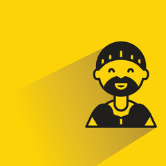 beard man character with shadow on yellow background