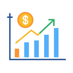 Financial growth chart with dollar symbol and upward trend isolated on transparent background