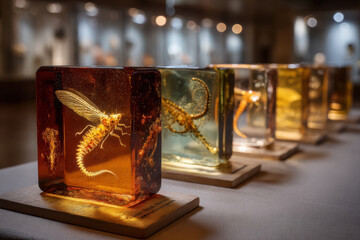 Intricate dna sculptures of extinct species preserved in amber tablets
