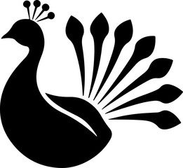 Elegant Stylized Black Silhouette of a Peacock with Fanned Tail Feathers and Crown