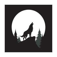 Wolf Howling With Moon Behind Trees Silhouette