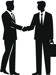 Two Businessmen Shaking Hands Black and White Silhouette

