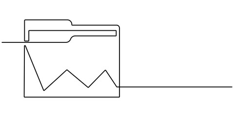 One continuous line vector drawing of a folder. Outline documents background icon, Vector illustration. Paperwork, Business concept line art. Symbol of business reports. Editable outline.