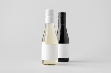 Small red and white wine bottle mockup, Burgundy Alsace Rhone shape, on neutral background