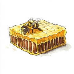 Honey bee crawling on a piece of honeycomb