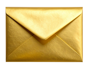  Luxurious golden envelope with glossy metallic texture isolated on transparent background PNG