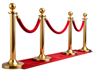 Luxury red rope and gold pole barrier set isolated on transparent background PNG