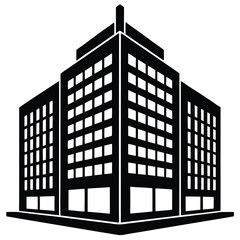 Office Bulding vector silhouette Single collection, Office Buildings Icon Square Button Set
