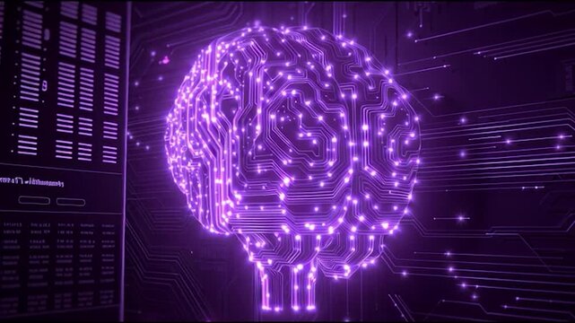 Futuristic glowing brain circuit animation revealing advanced technology and artificial intelligence concepts in a modern, vibrant display