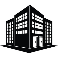 Office Bulding vector silhouette Single collection, Office Buildings Icon Square Button Set
