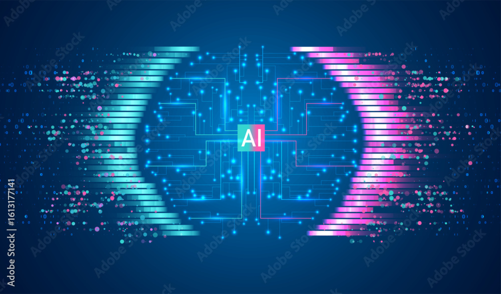 Poster artificial intelligence illustration. artificial intelligence and machine learning concept. digital 