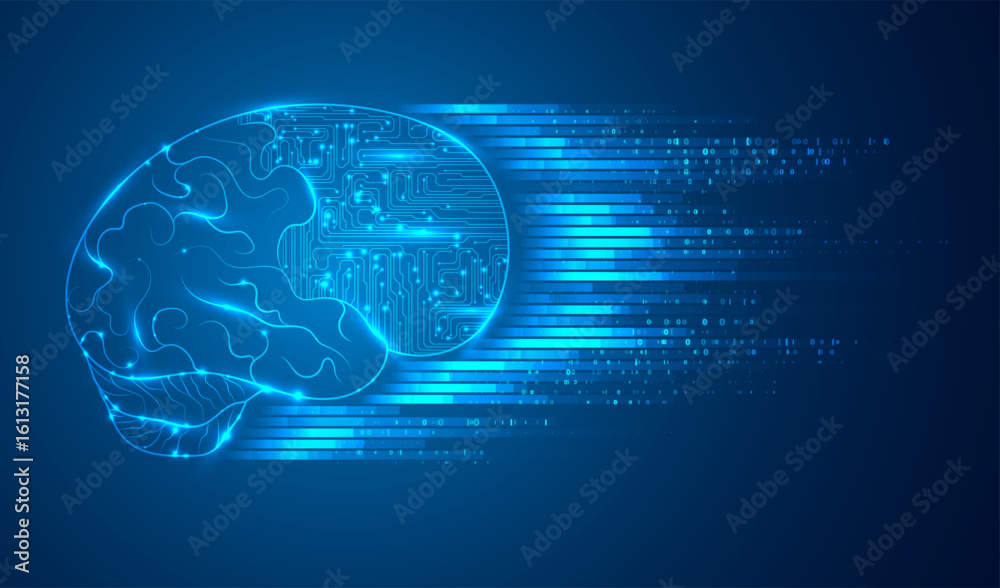Poster artificial intelligence illustration. artificial intelligence and machine learning concept. digital 