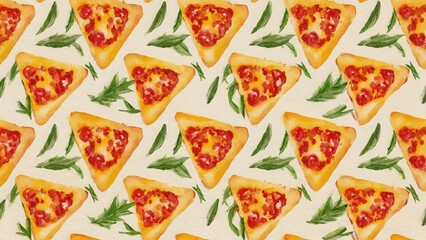 Seamless watercolor pattern with triangle pizza slice