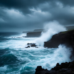 Fototapeta premium Stormy Seas Dramatic Coastline Wild Waves Turquoise Water Power